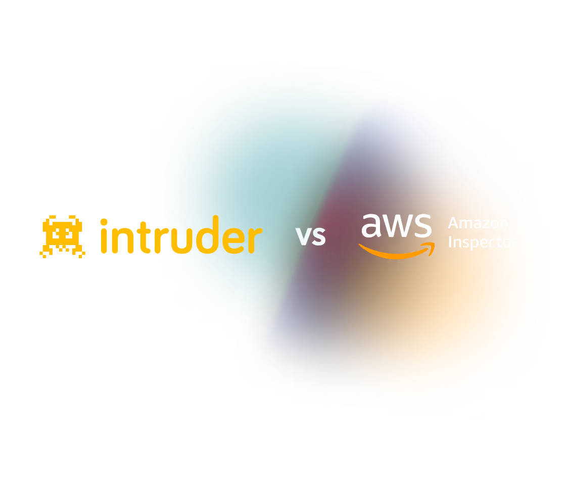 Logo comparison showing Intruder on the left and AWS Amazon Inspector on the right with 'vs' between them.