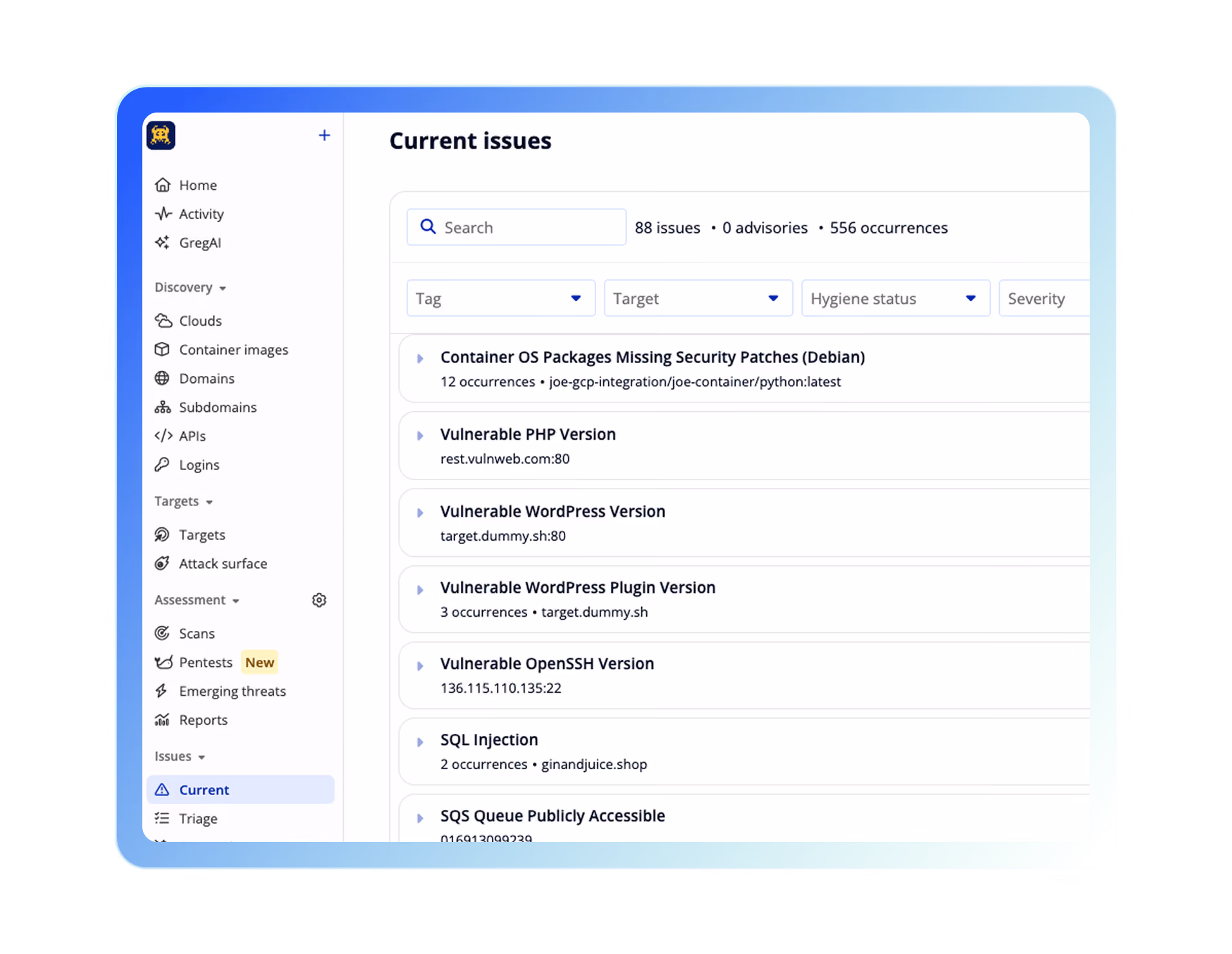 Intruder continuous vulnerability management dashboard