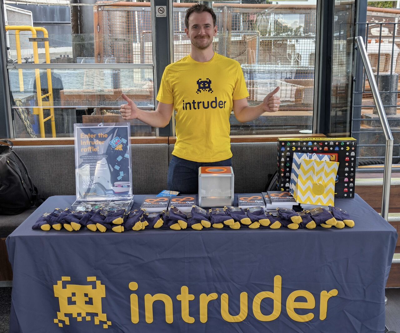 Intruder raffle stand at an event