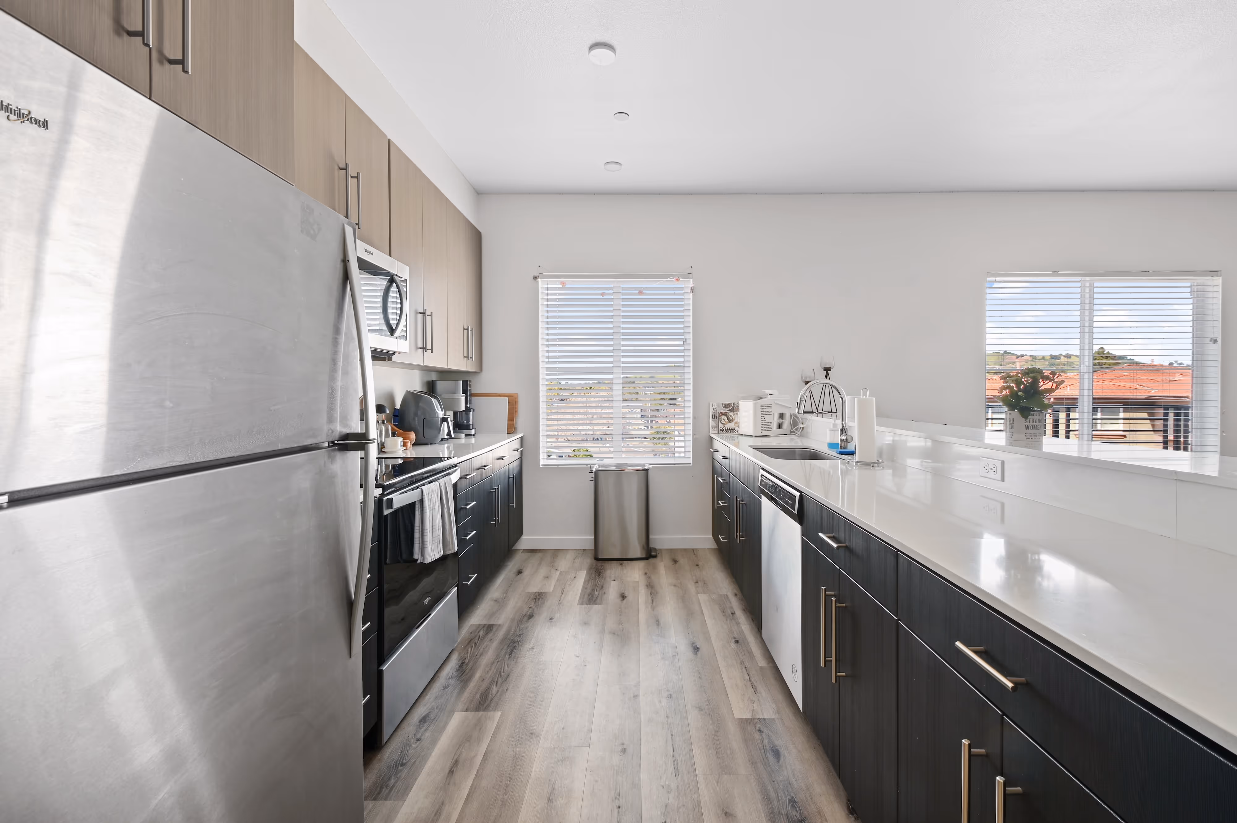Full kitchen with stainless steel appliances