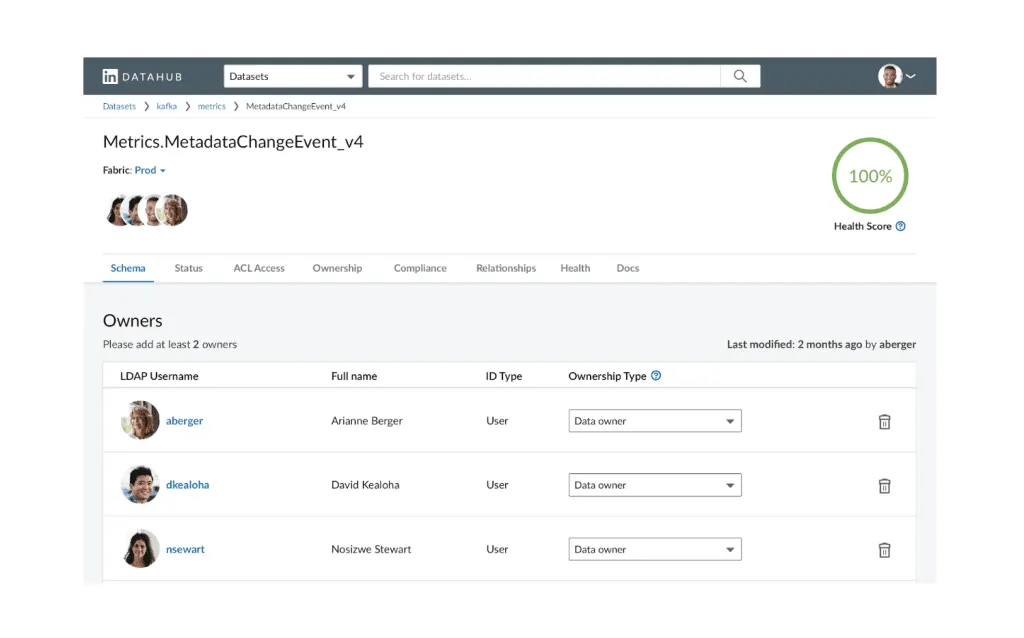 Datahub schema page