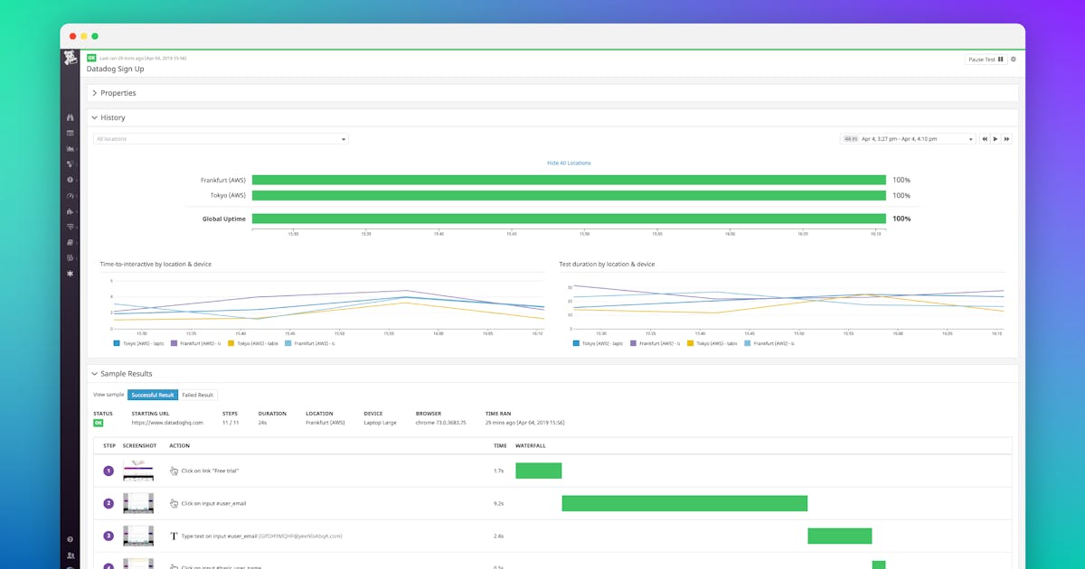 User experience monitoring with Datadog Synthetic browser tests | Datadog
