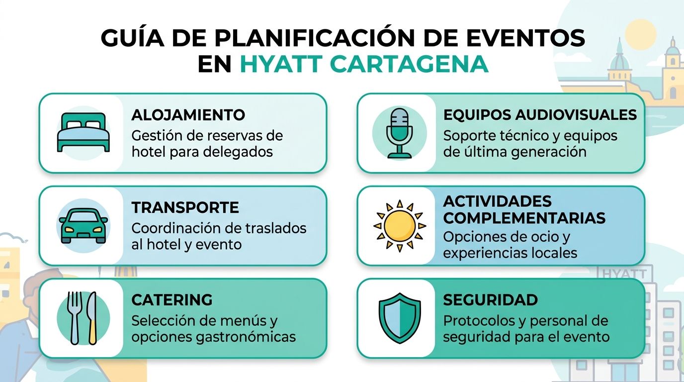 Guía de servicios para la planificación de eventos corporativos y sociales en el hotel Hyatt Cartagena.