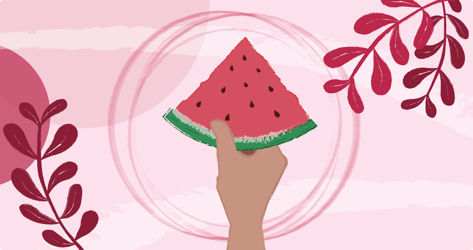 hand holding slice of watermelon