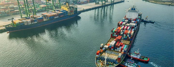 Satellite image of container ships