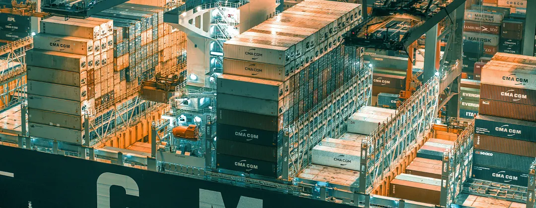 Aerial photo of a cargo ship