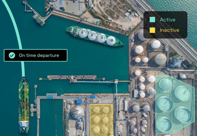 Satellite image of a dock with energy silos