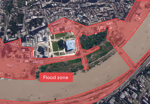 Satellite image of a flood zone