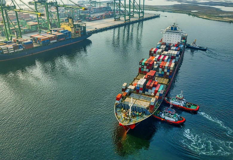 Cargo ship at a port