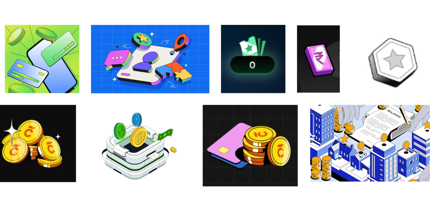 Visual reference collection of isometric illustrations and icon explorations for landing page direction