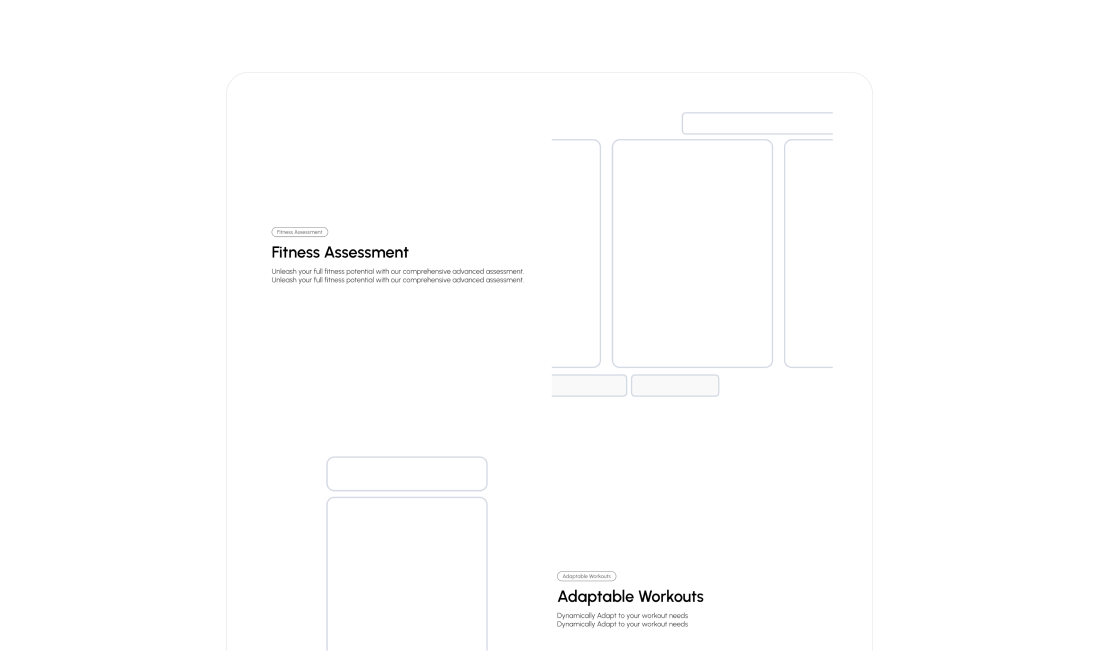 Altfit wireframes for fitness assessment and adaptable workout sections