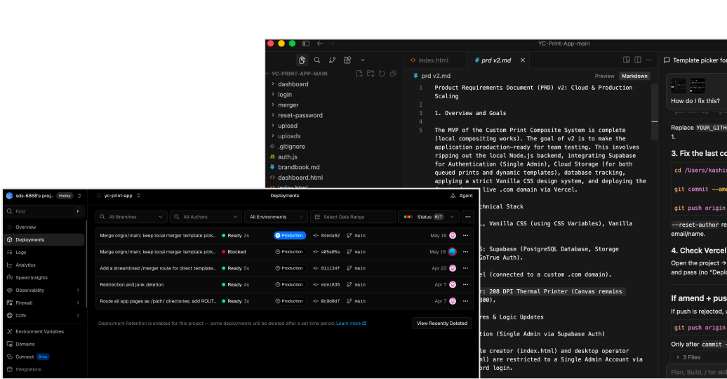 Cursor and Vercel development environment for the Yess Chef print app