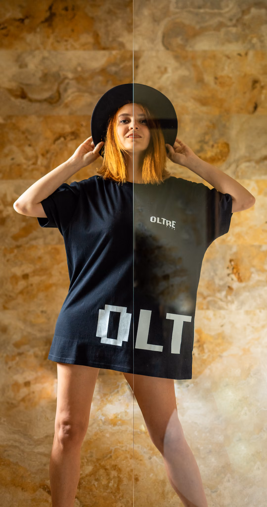 Showcasing t-shirt print on a woman posing
