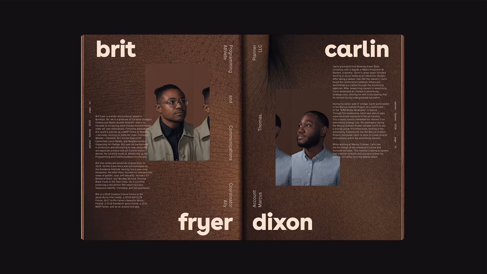 A open spread of the book showing two male Futures.