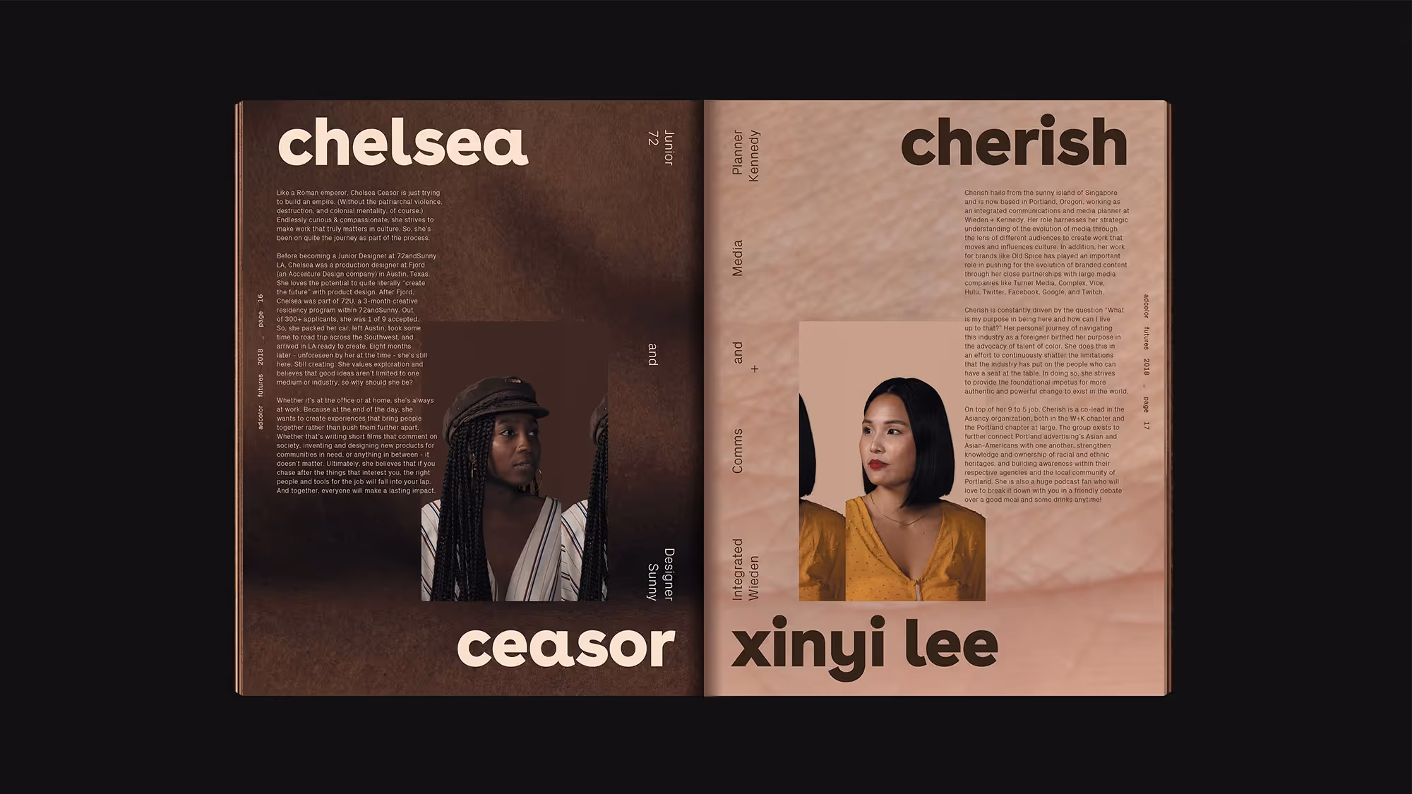 A open spread of the book showing two female Futures.