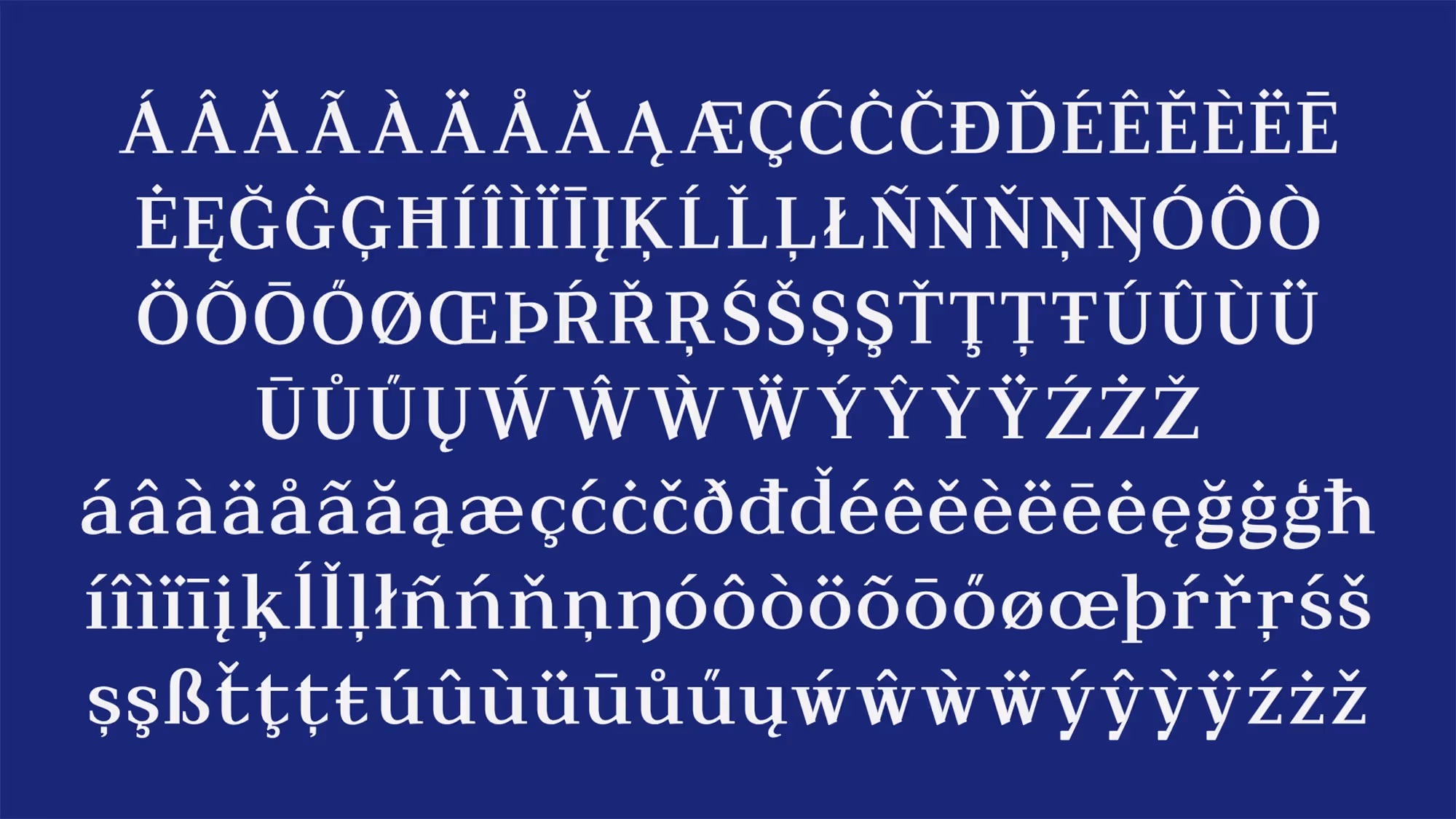 The full character set of the typeface.