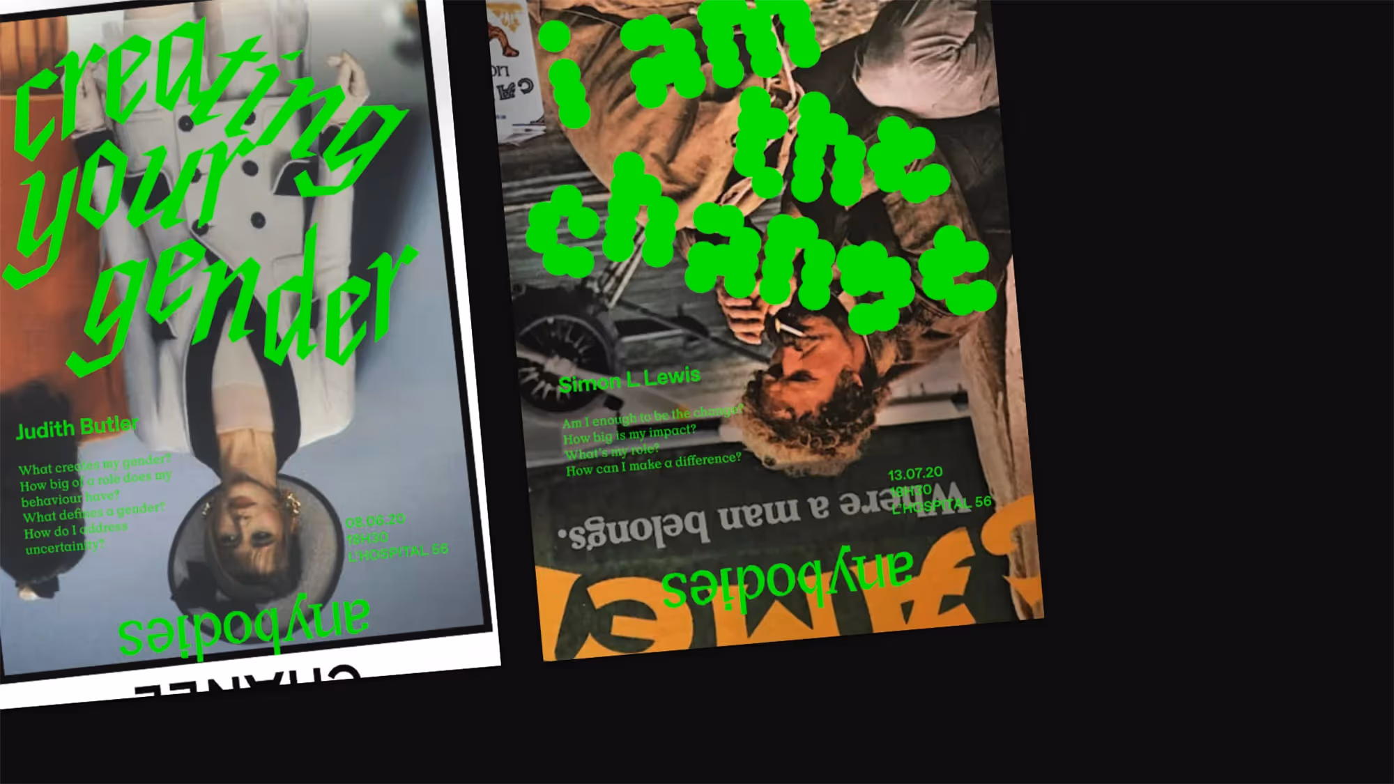 Two Anybodies flyers promoting talks at the store.