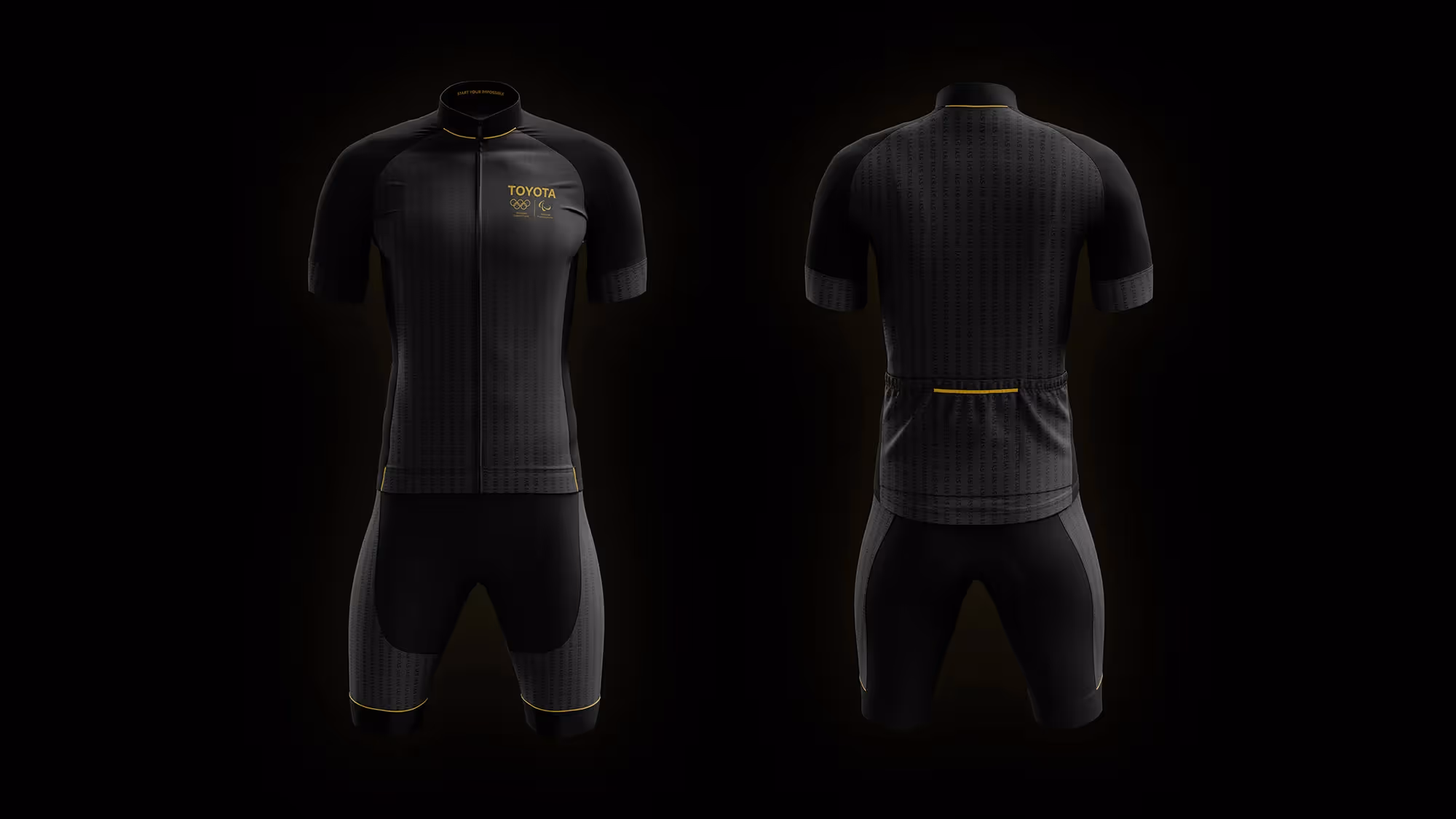 A 2-up image showing the front and back of the jersey top and shorts, floating in mid-air.