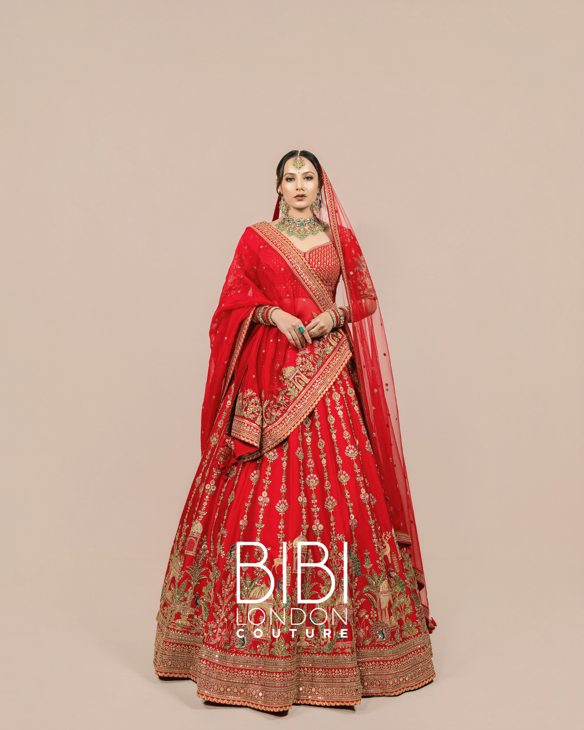 Red Lehenga with Palace Motifs and Animal Detailing 