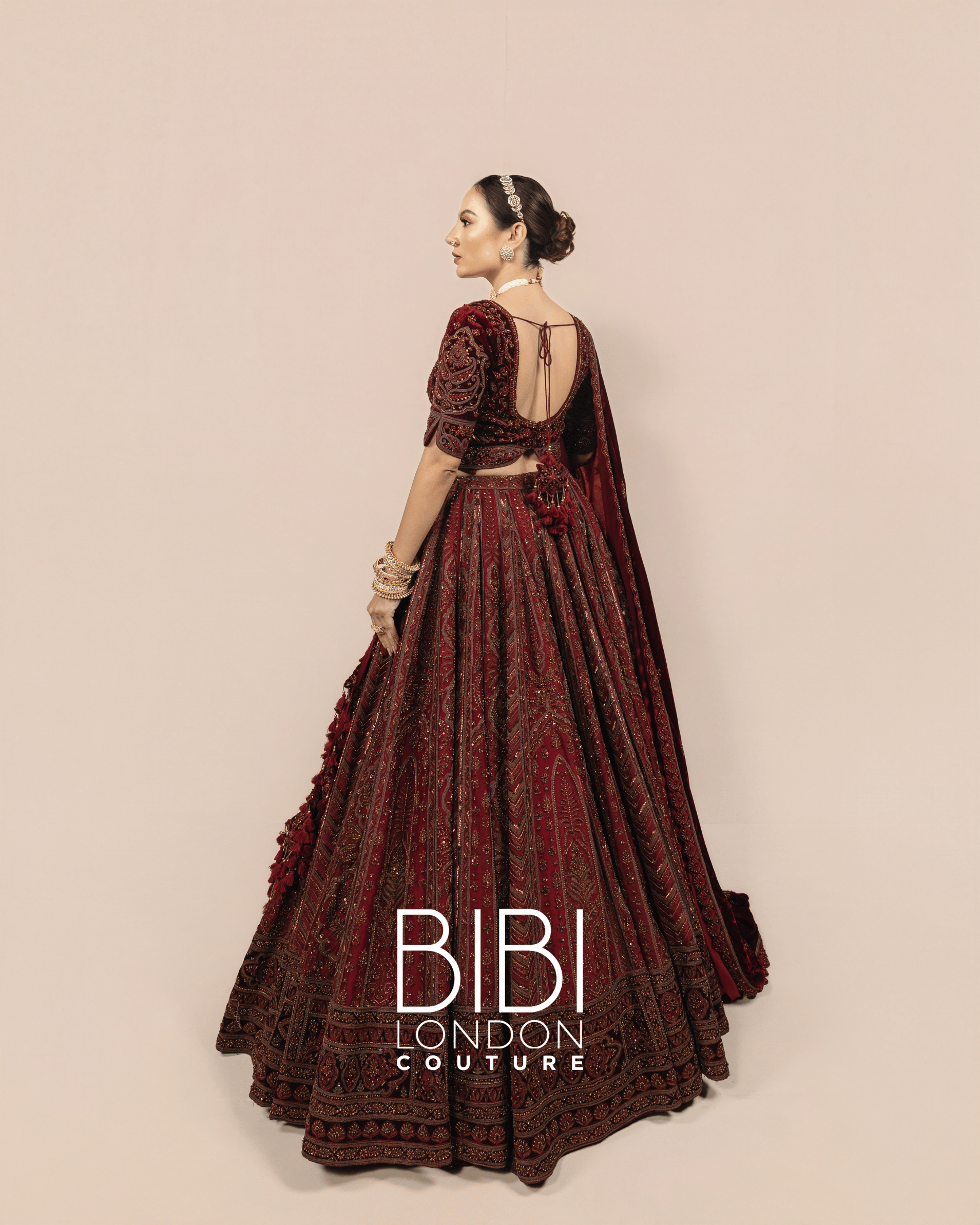 Maroon Velvet Embroidered Lehenga with Antique Detailing