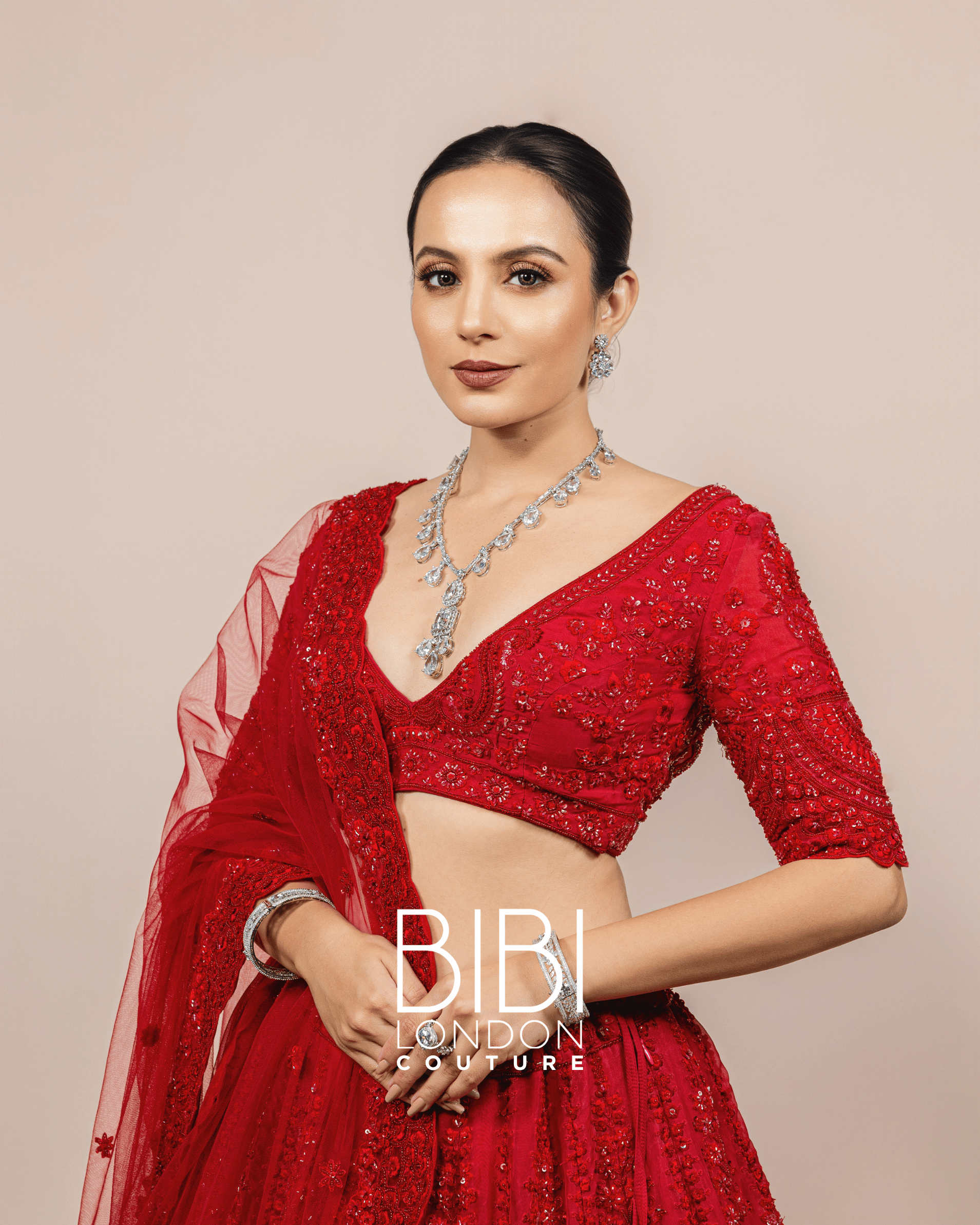 Deep Red Sequin Embellished Lehenga with 3D Floral Dupatta