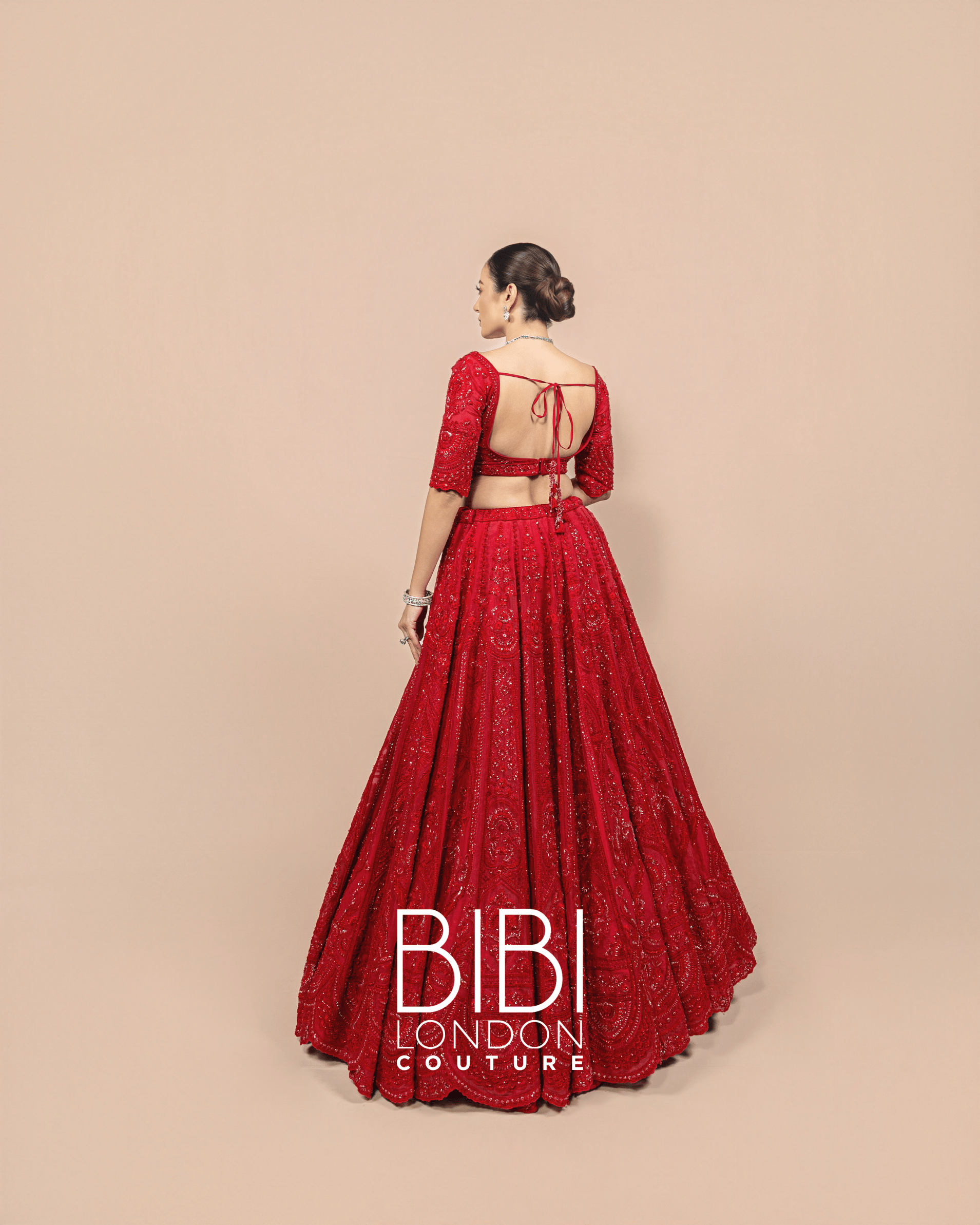 Deep Red Sequin Embellished Lehenga with 3D Floral Dupatta