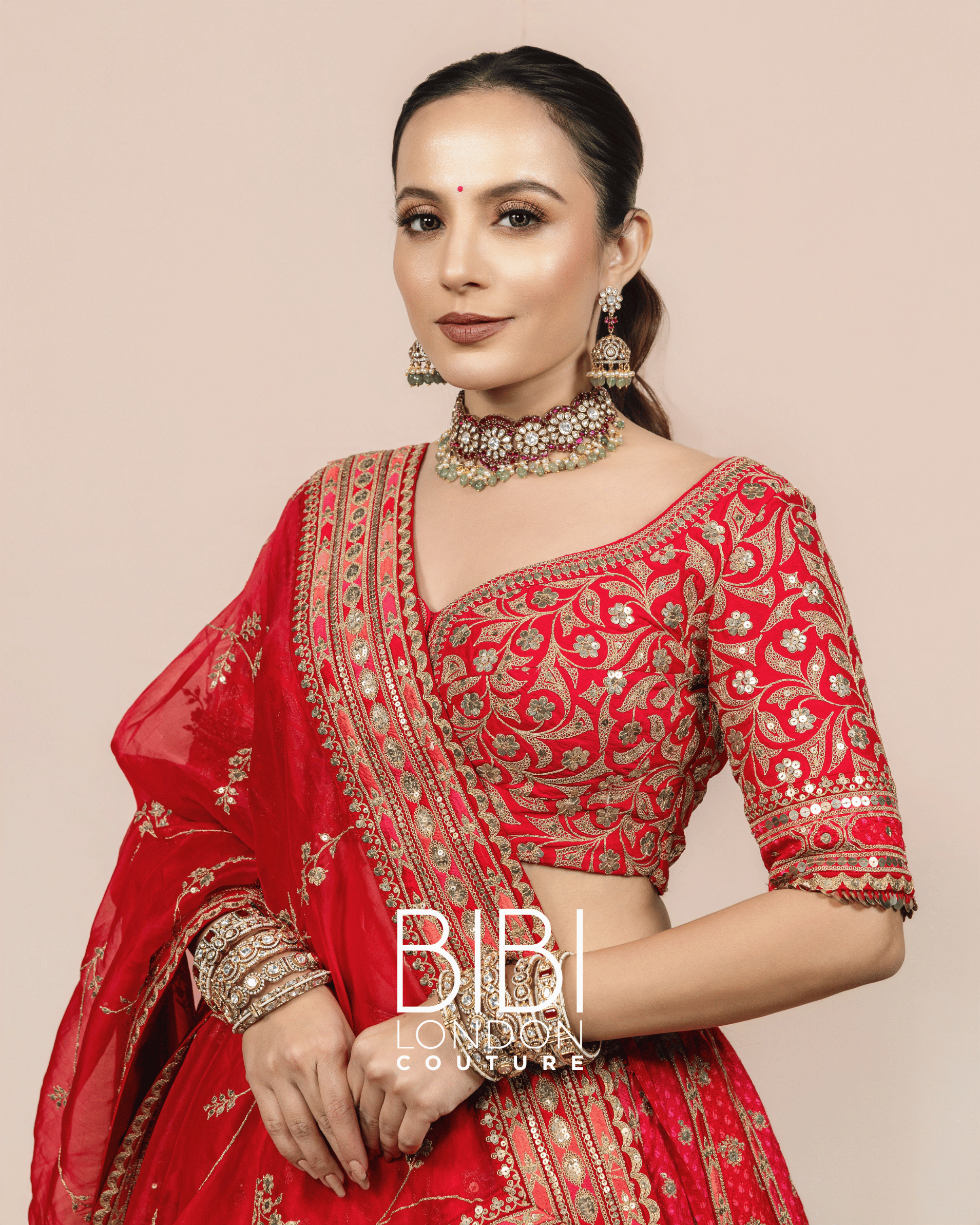 Rani Bandhani-Inspired Lehenga with Mirror and Gota Work