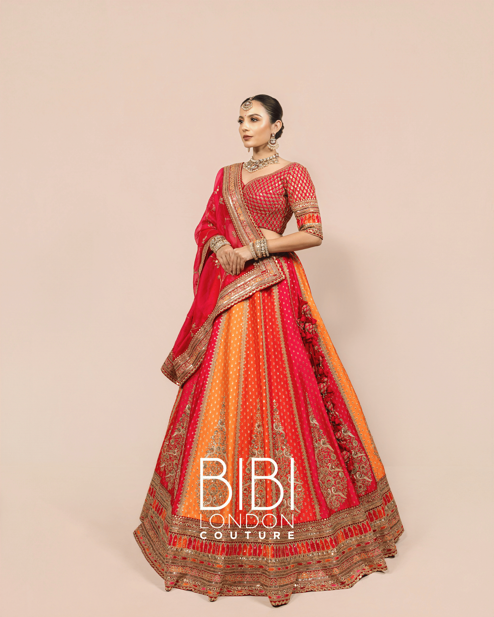 Multicolour Paneled Lehenga with Fuchsia Embroidered Blouse