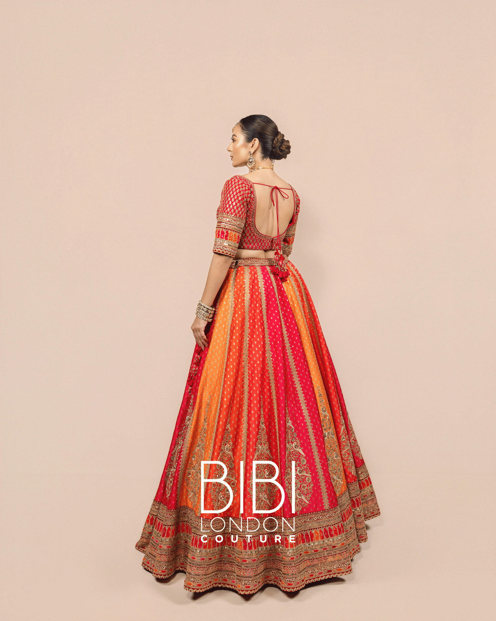 Multicolour Paneled Lehenga with Fuchsia Embroidered Blouse