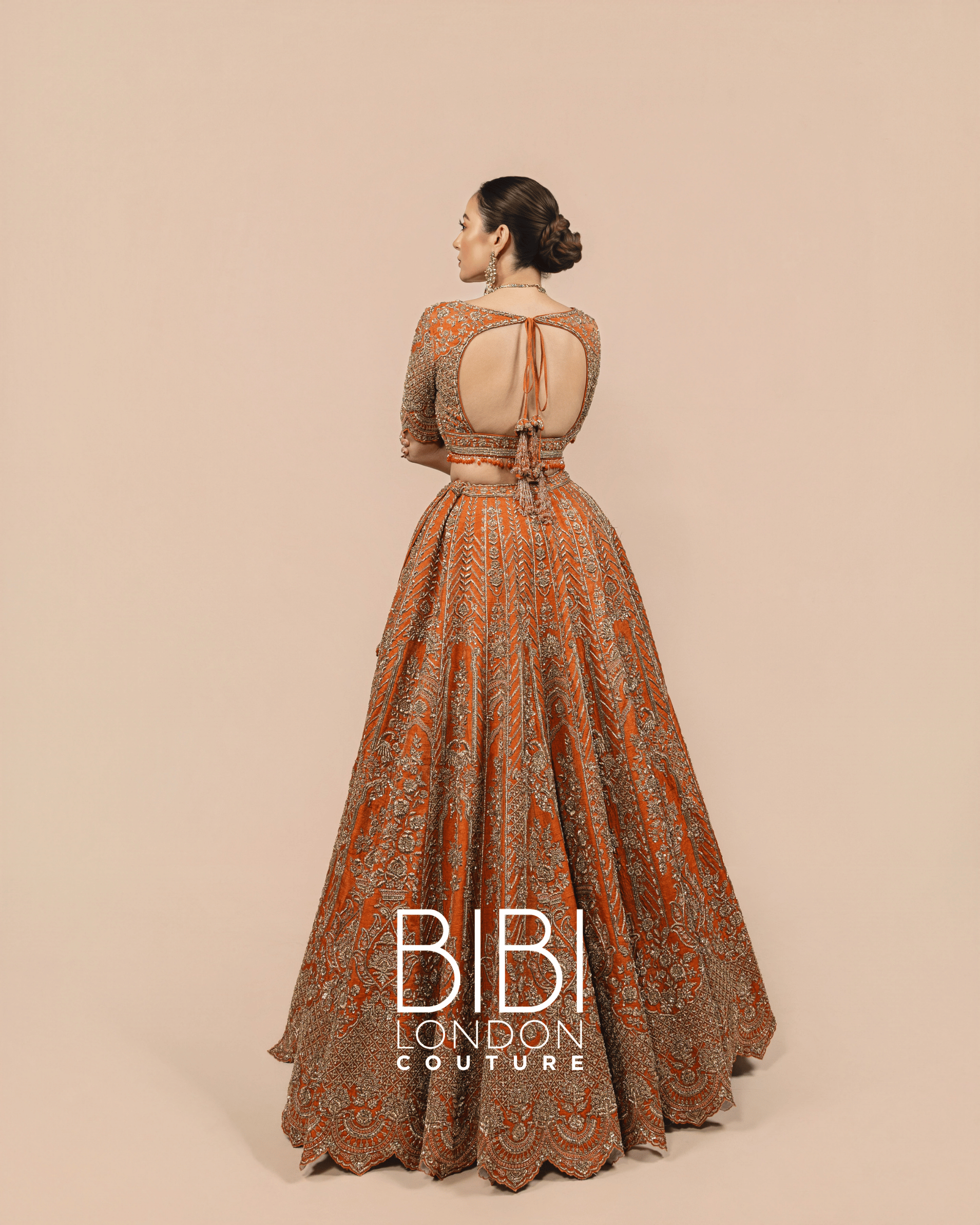 Orange Zari Embroidered Lehenga with Scalloped Hem
