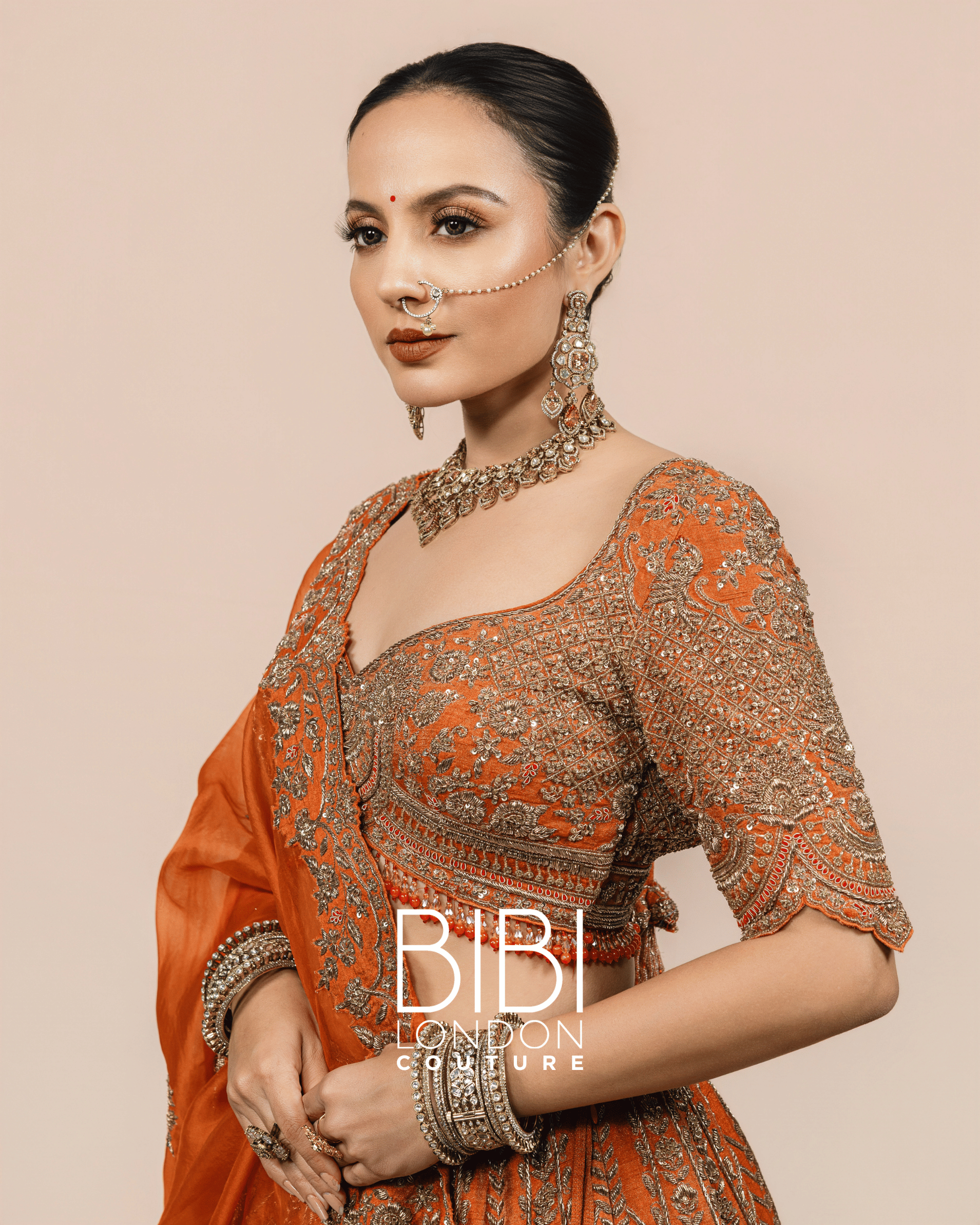 Orange Zari Embroidered Lehenga with Scalloped Hem