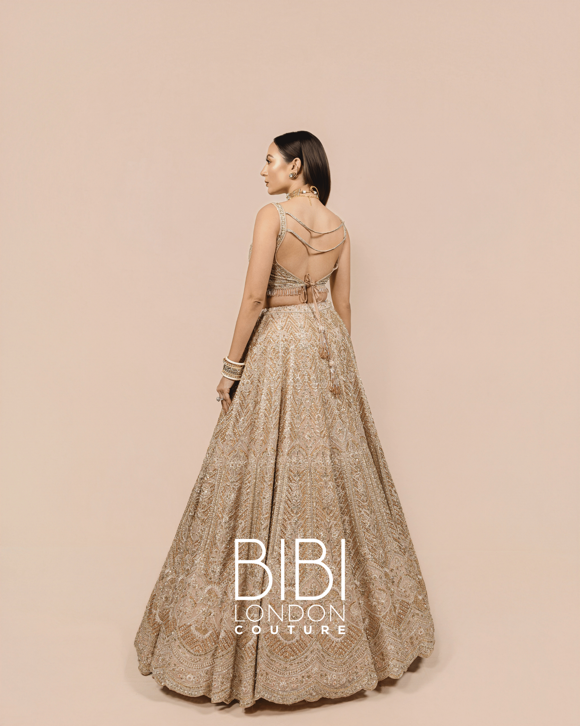 Champagne Gold Embellished Lehenga with Sculpted Blouse and Scallop Dupatta