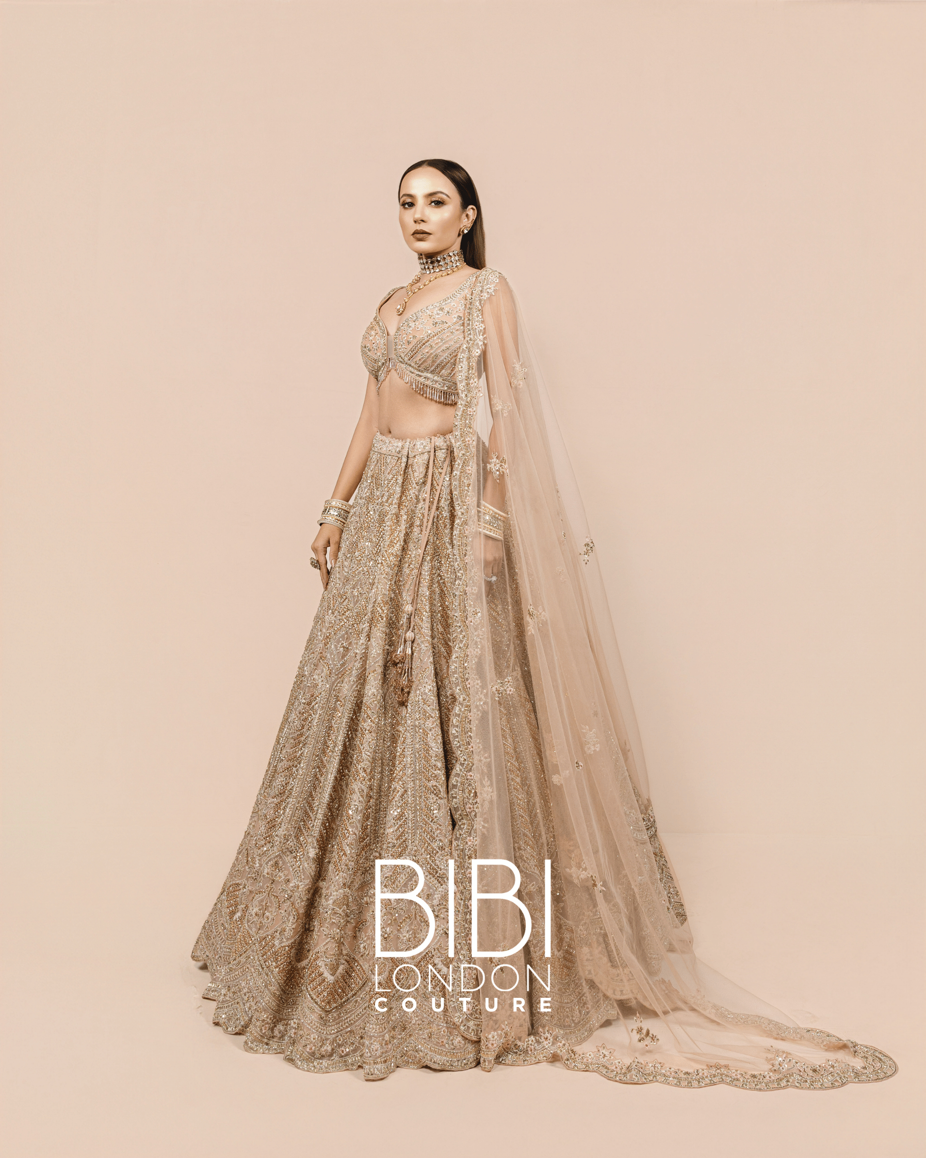 Champagne Gold Embellished Lehenga with Sculpted Blouse and Scallop Dupatta