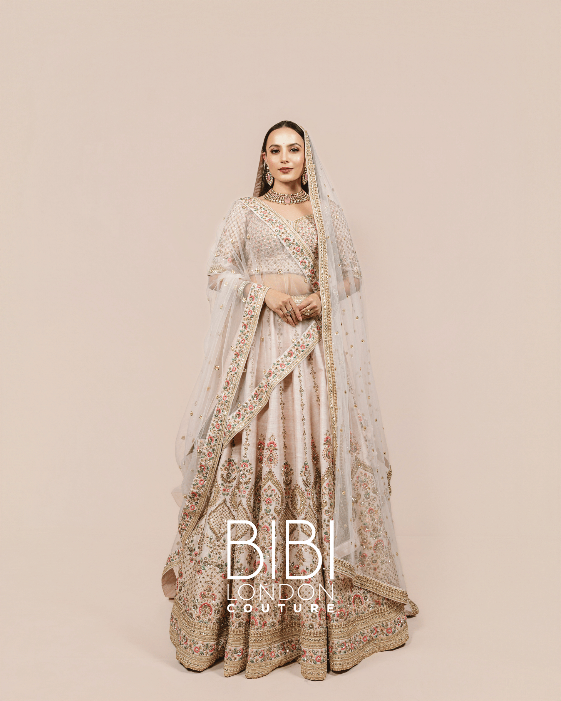 Blush Pink Lehenga with Pastel Floral Embroidery and Mirror Accents