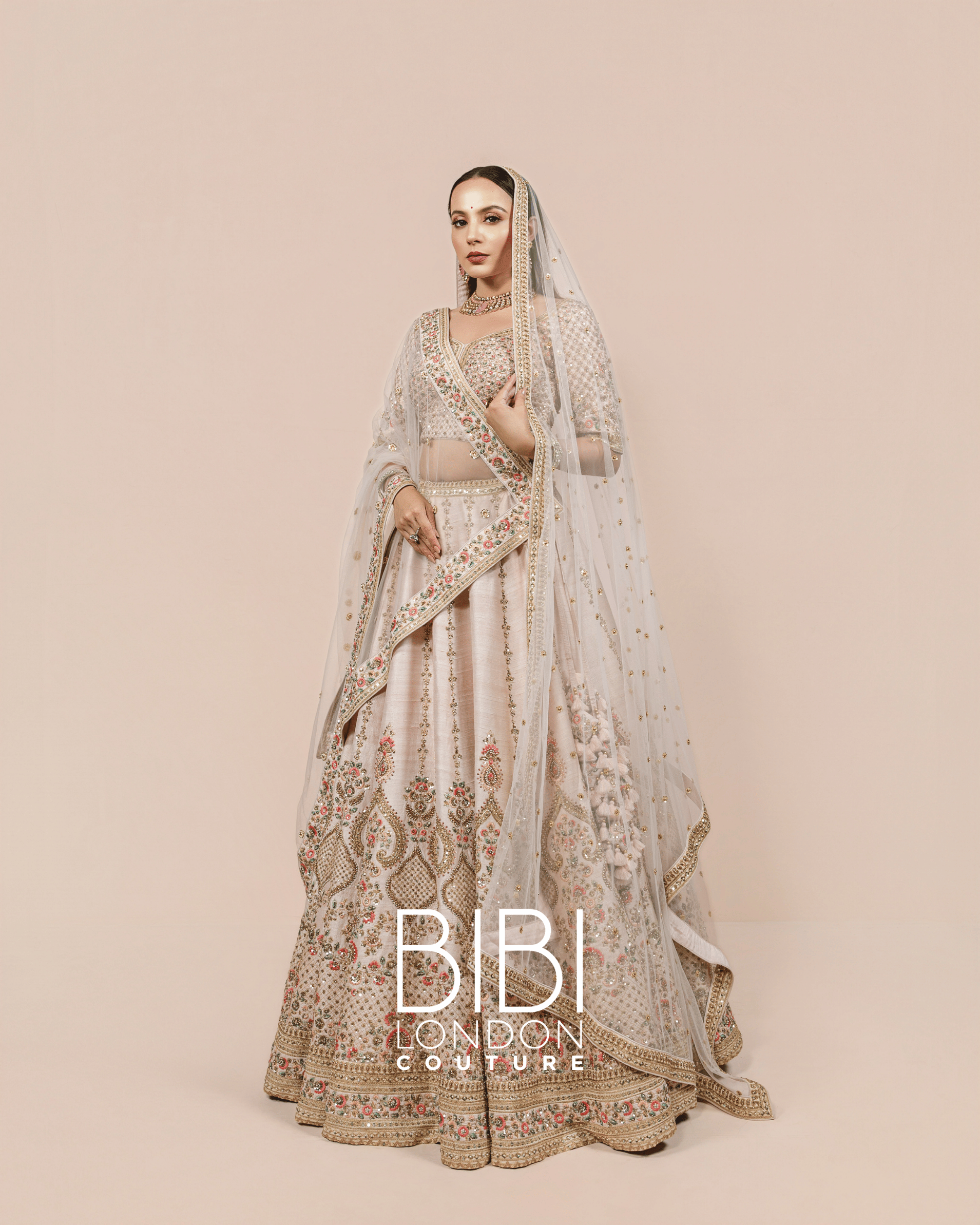 Blush Pink Lehenga with Pastel Floral Embroidery and Mirror Accents