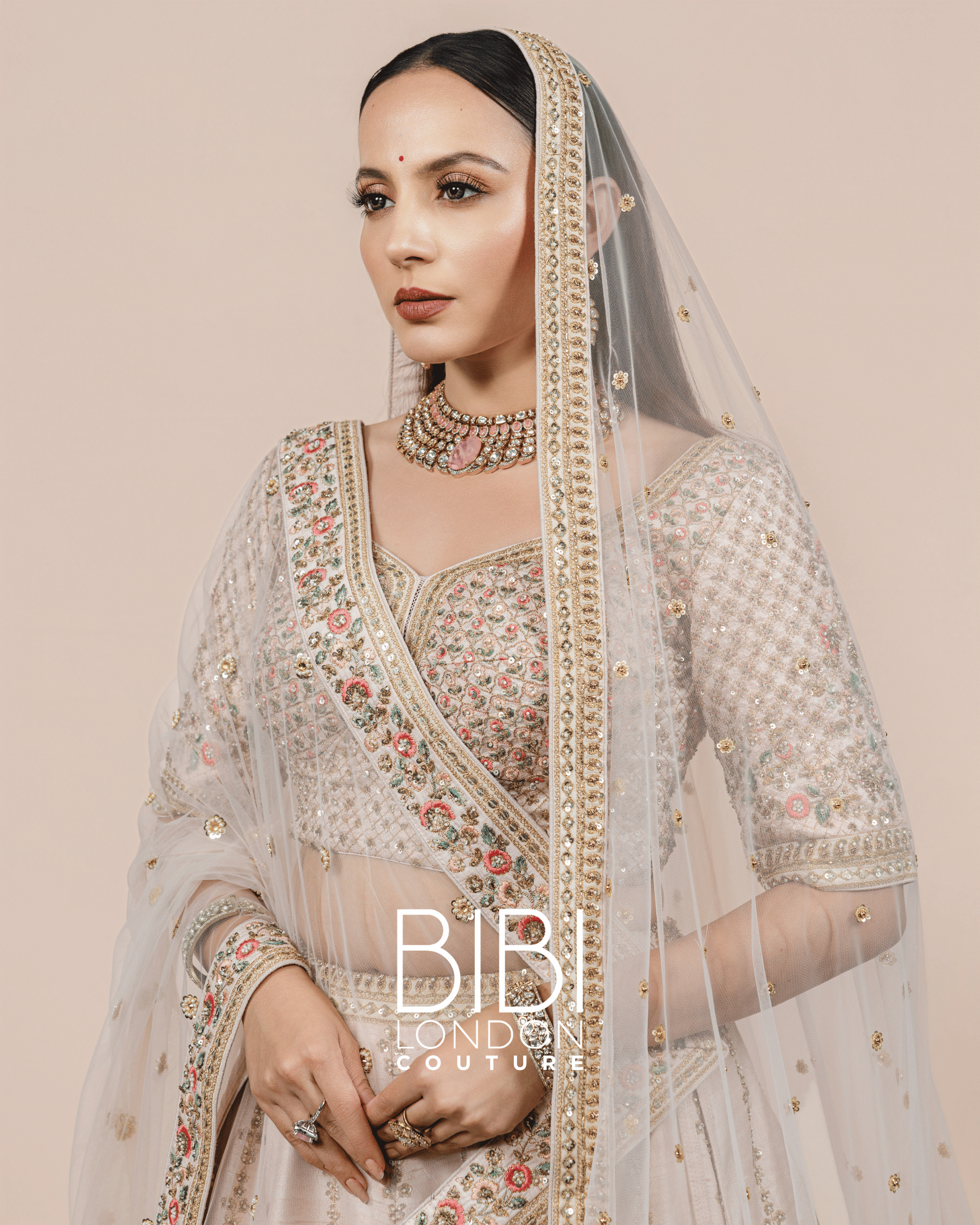 Blush Pink Lehenga with Pastel Floral Embroidery and Mirror Accents