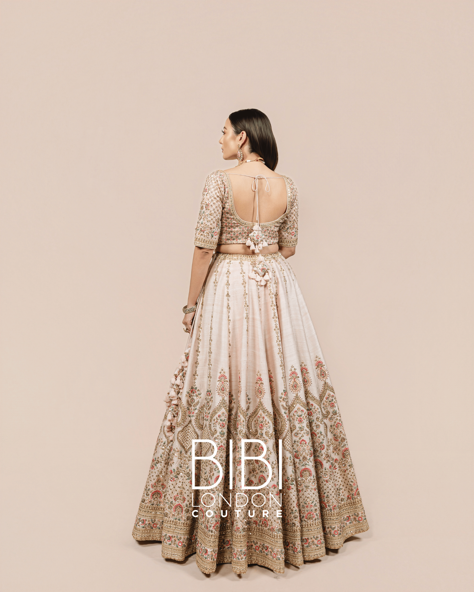 Blush Pink Lehenga with Pastel Floral Embroidery and Mirror Accents