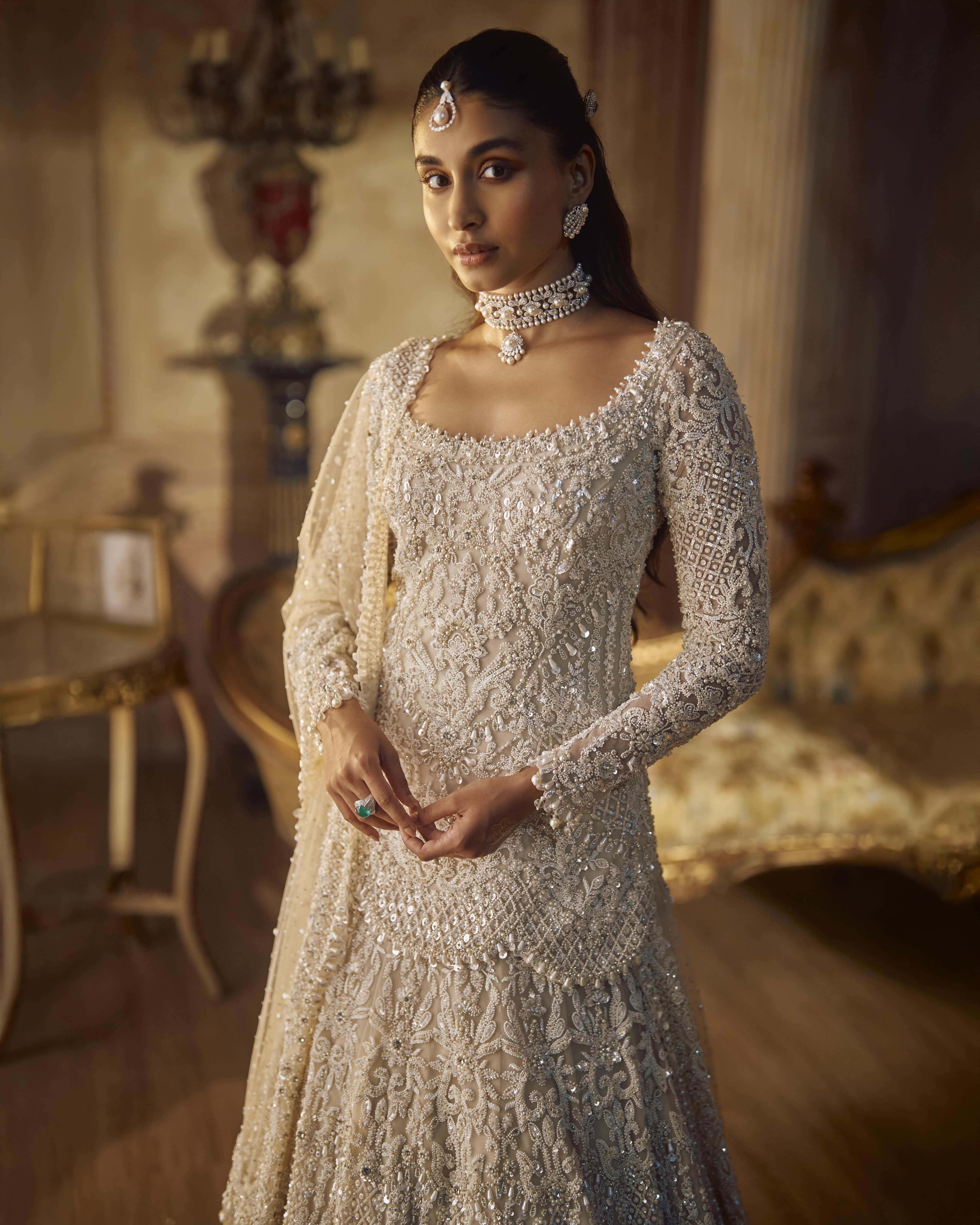 Vinatge Ivory Pearl Lehenga Set