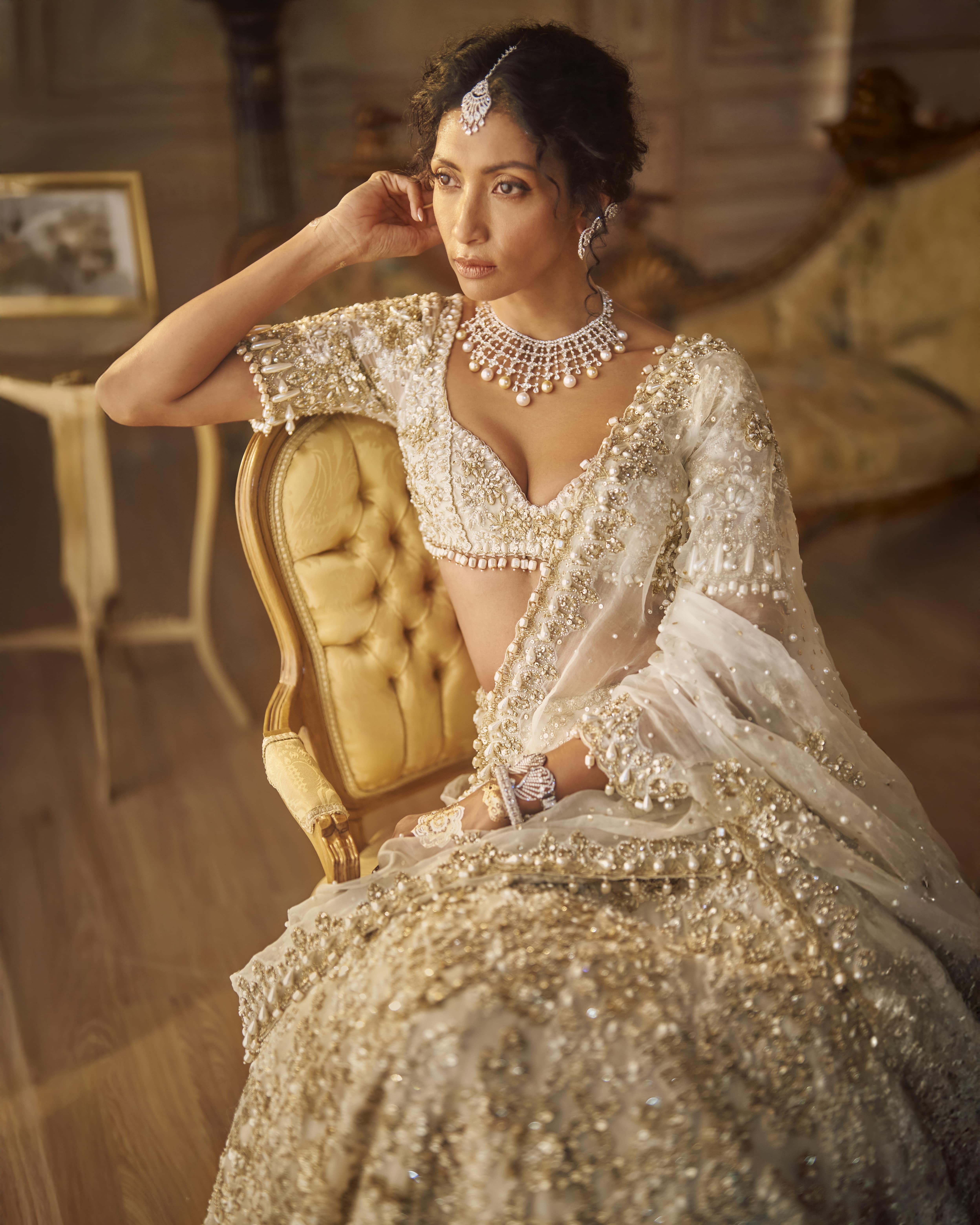 Ivory Gold Lehenga Saree Set