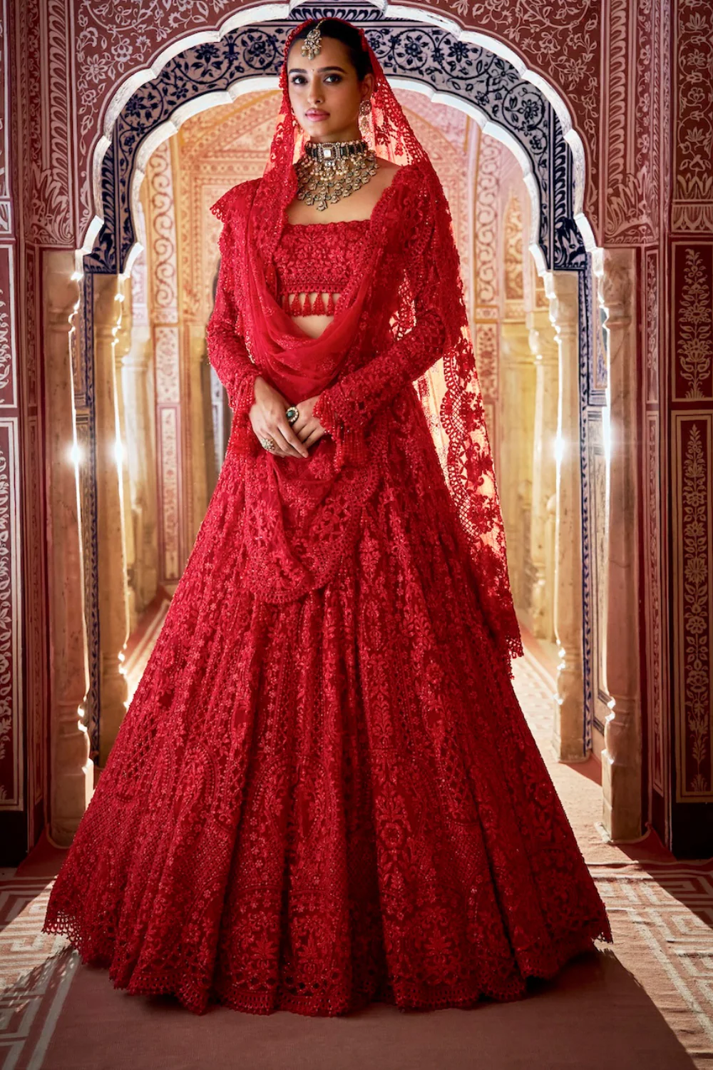 Scarlet Bridal Lehenga with Zardozi and Sequin Embroidery