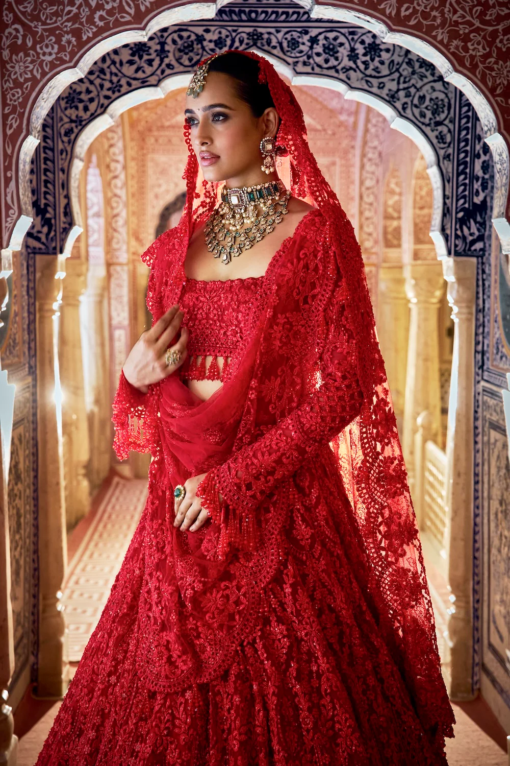 Scarlet Bridal Lehenga with Zardozi and Sequin Embroidery