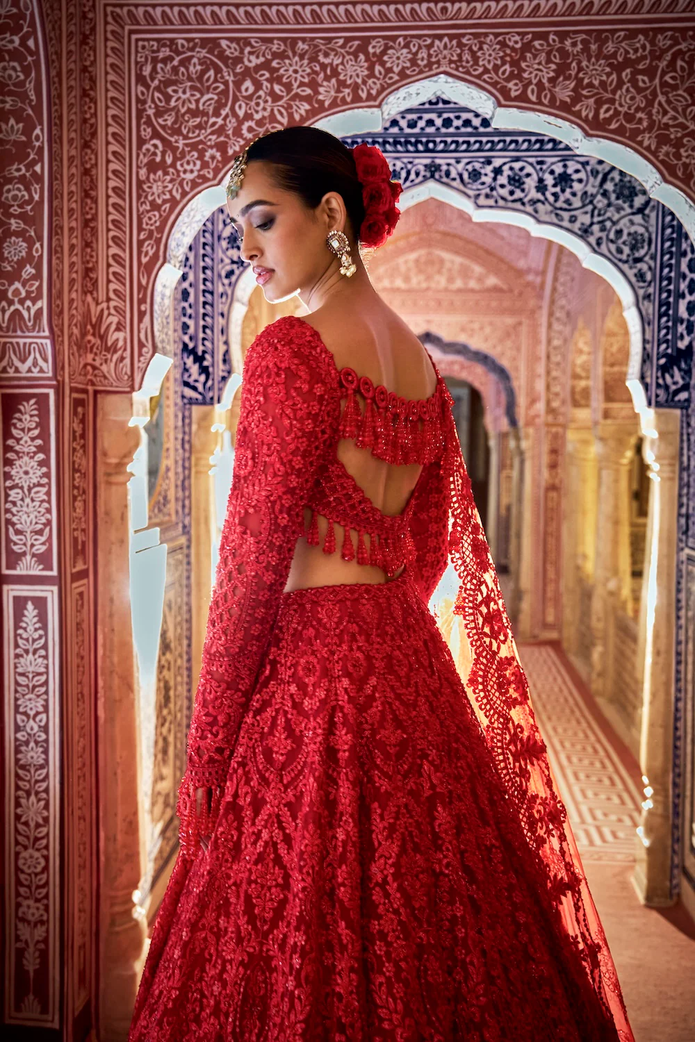 Scarlet Bridal Lehenga with Zardozi and Sequin Embroidery