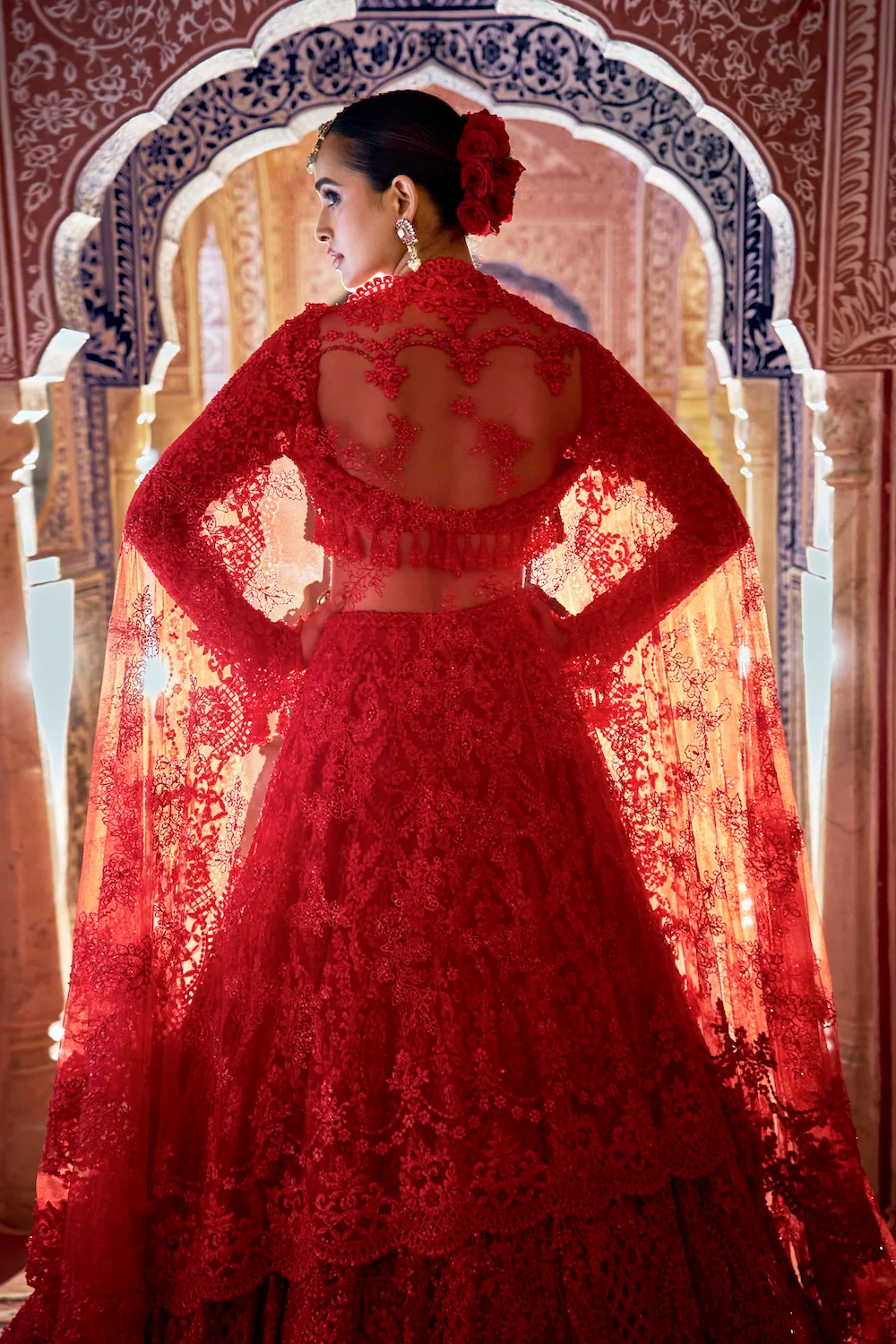 Scarlet Bridal Lehenga with Zardozi and Sequin Embroidery