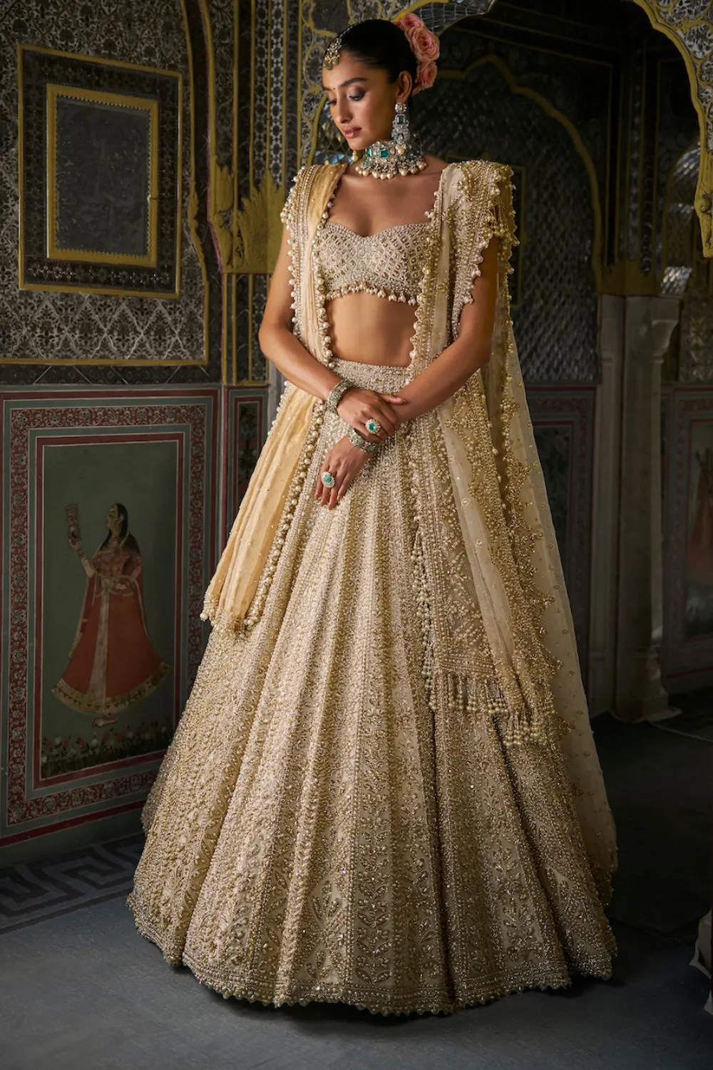 Golden Lehenga with Intricate Zardozi and Sequin Embroidery