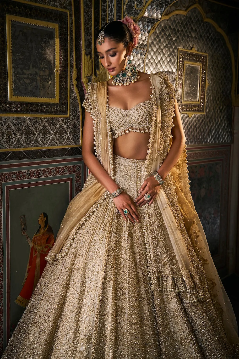 Golden Lehenga with Intricate Zardozi and Sequin Embroidery
