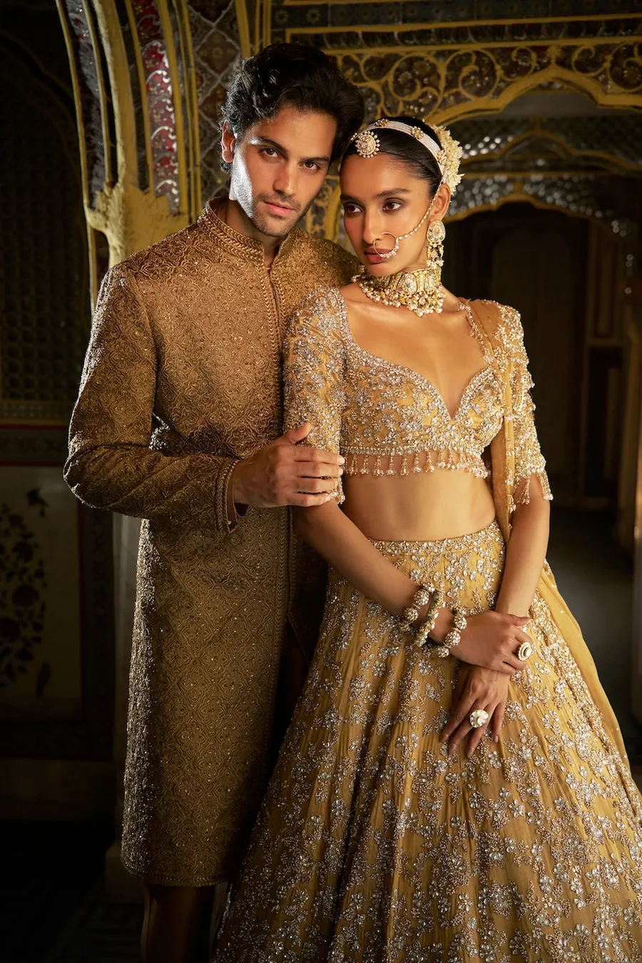 Mustard Yellow Lehenga with Silver Zardozi and Sequin Embroidery