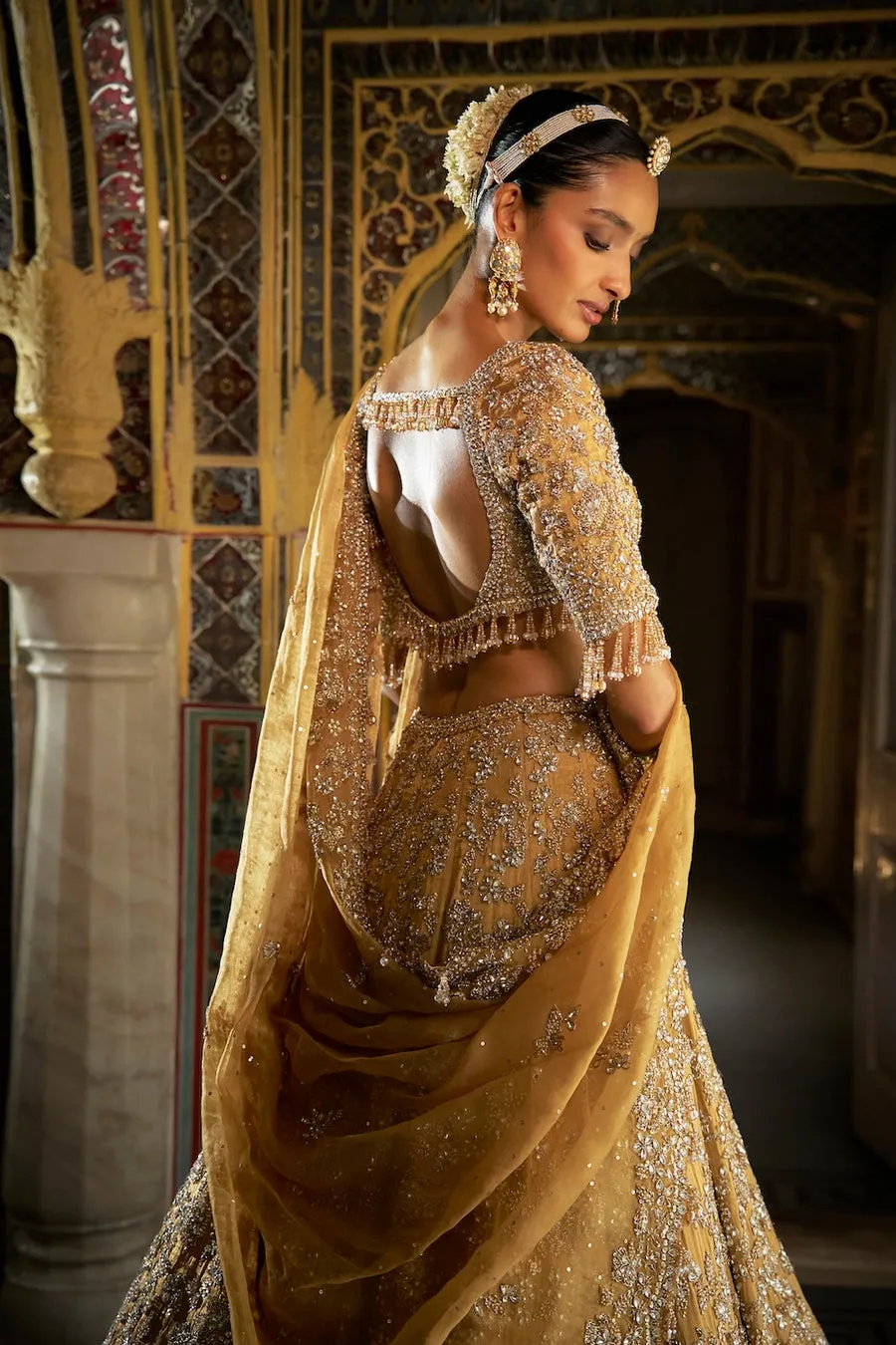 Mustard Yellow Lehenga with Silver Zardozi and Sequin Embroidery