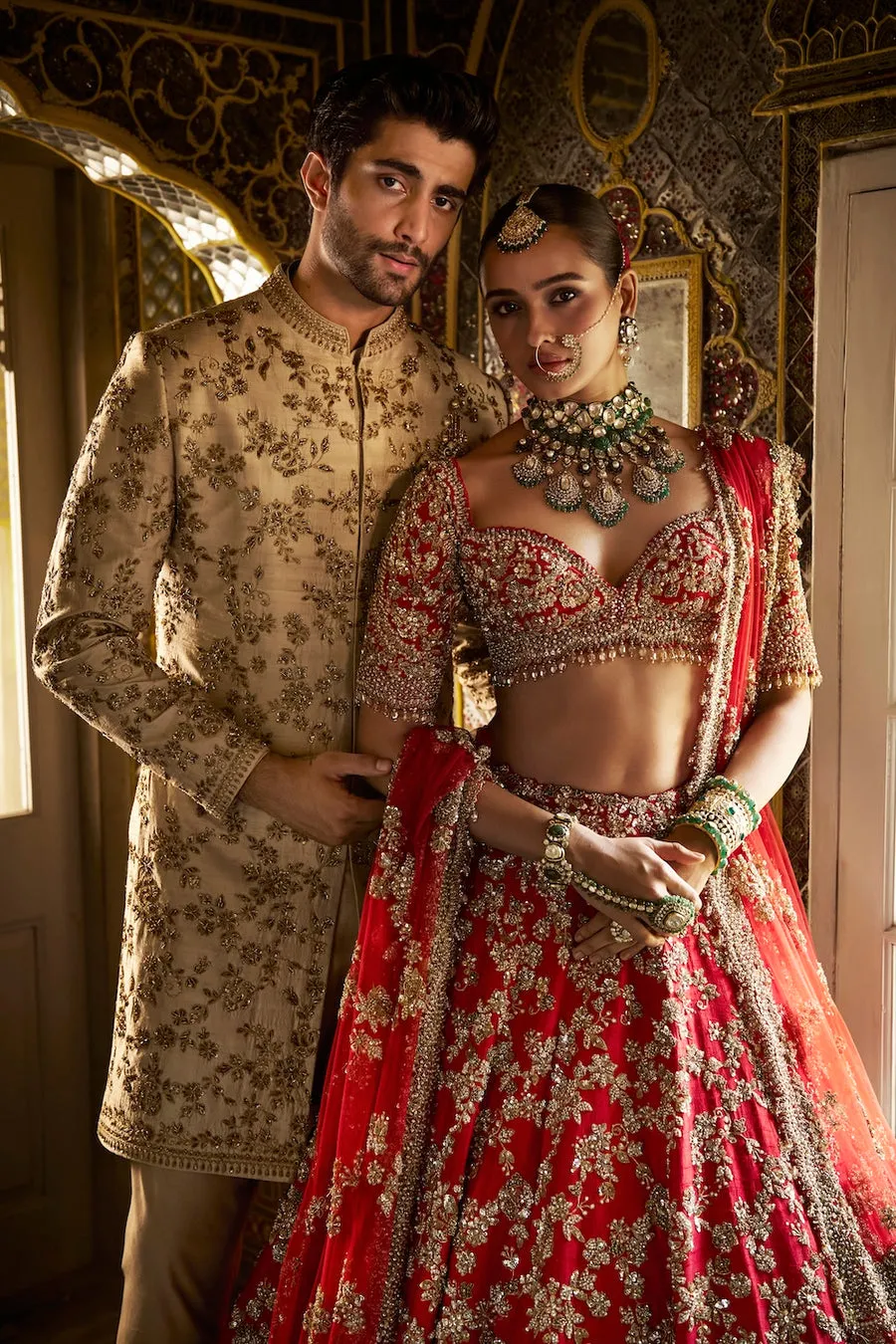 Red Bridal Lehenga with Silver Zardozi and Sequin Floral Embroidery