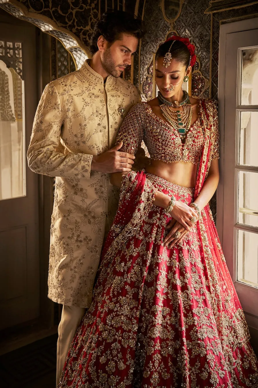 Red Bridal Lehenga with Heavy Gold Zardozi and Crystal Embroidery