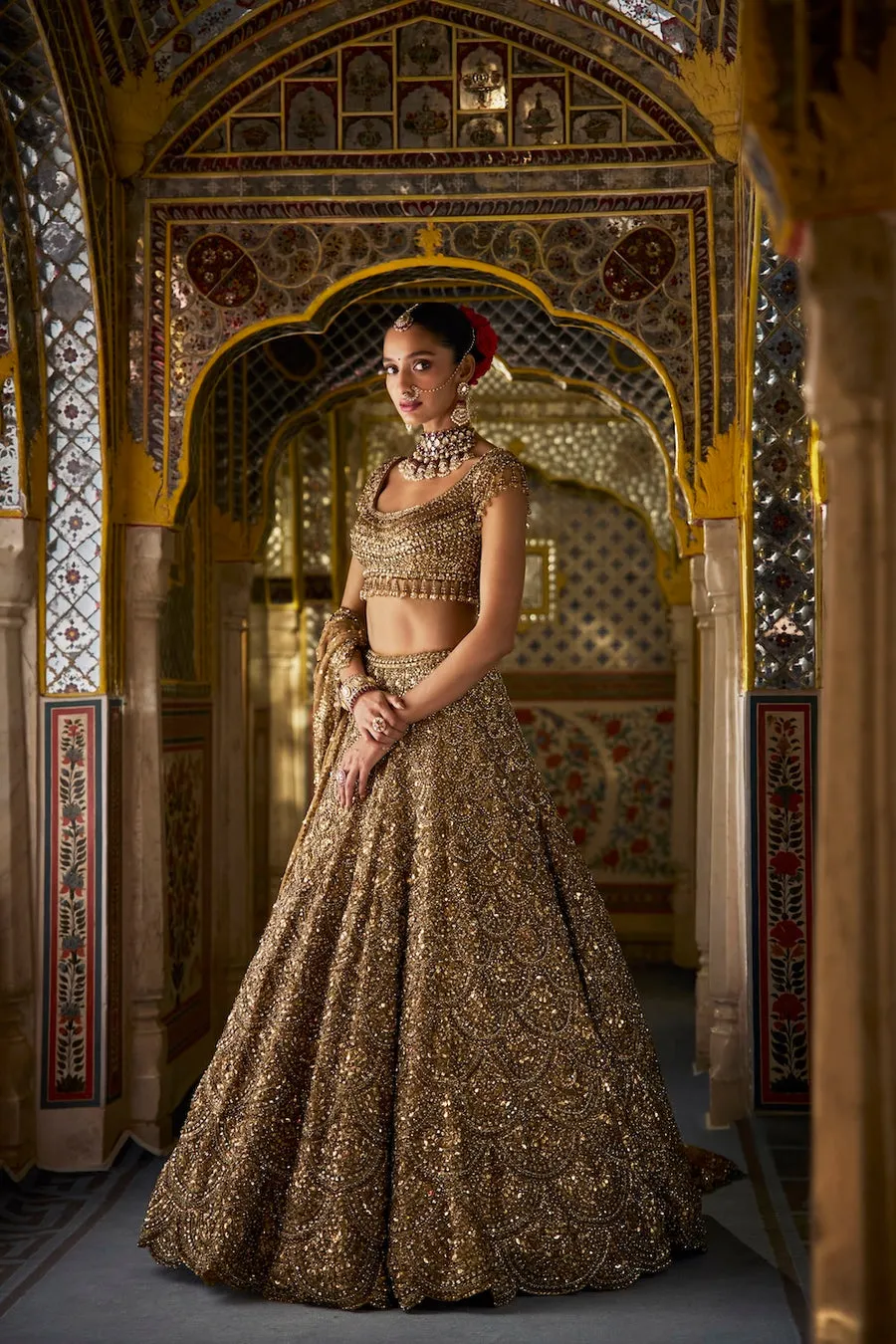 Golden Lehenga with Sequin and Bead Scallop Embroidery